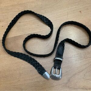 Braided Black Leather Belt with Silver Buckle